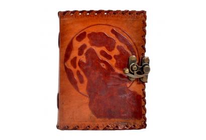 Handmade embossed moon wolf diary leather journal notebook